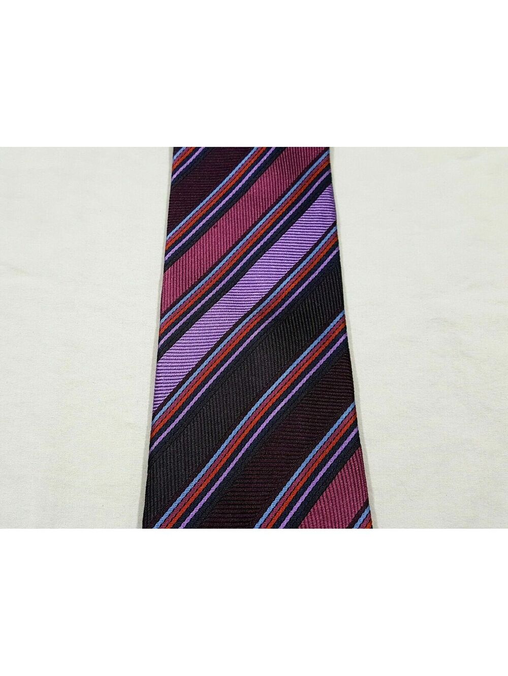 Ben Sherman SOHO Purple Striped 100% Silk Necktie Tie Hand Made in Italy